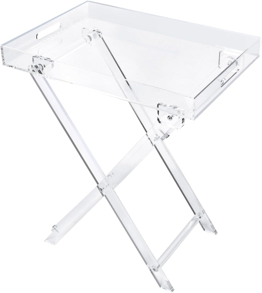 Acrylic Folding Square Tray Table, Clear, 24x20x14 inch, Home, Bar & Showroom Use