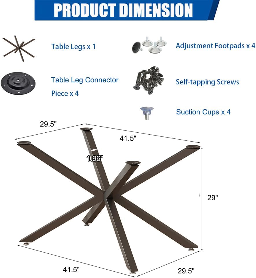 KaKaBB Dining Table Legs 30 Inch - Heavy Duty Metal Table Base for Wood/Glass/Marble Tops, Kitchen Table Legs & Desk Legs, DIY Furniture Legs with Suction Cups (Black, 30")