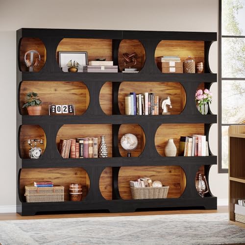Tribesigns 71" Tall Black Bookcase, Modern Asymmetrical Bookshelf, 4-Tier Freestanding Display Shelf with Classic Shape, Large Library Book Shelf for Living Room, Home Office