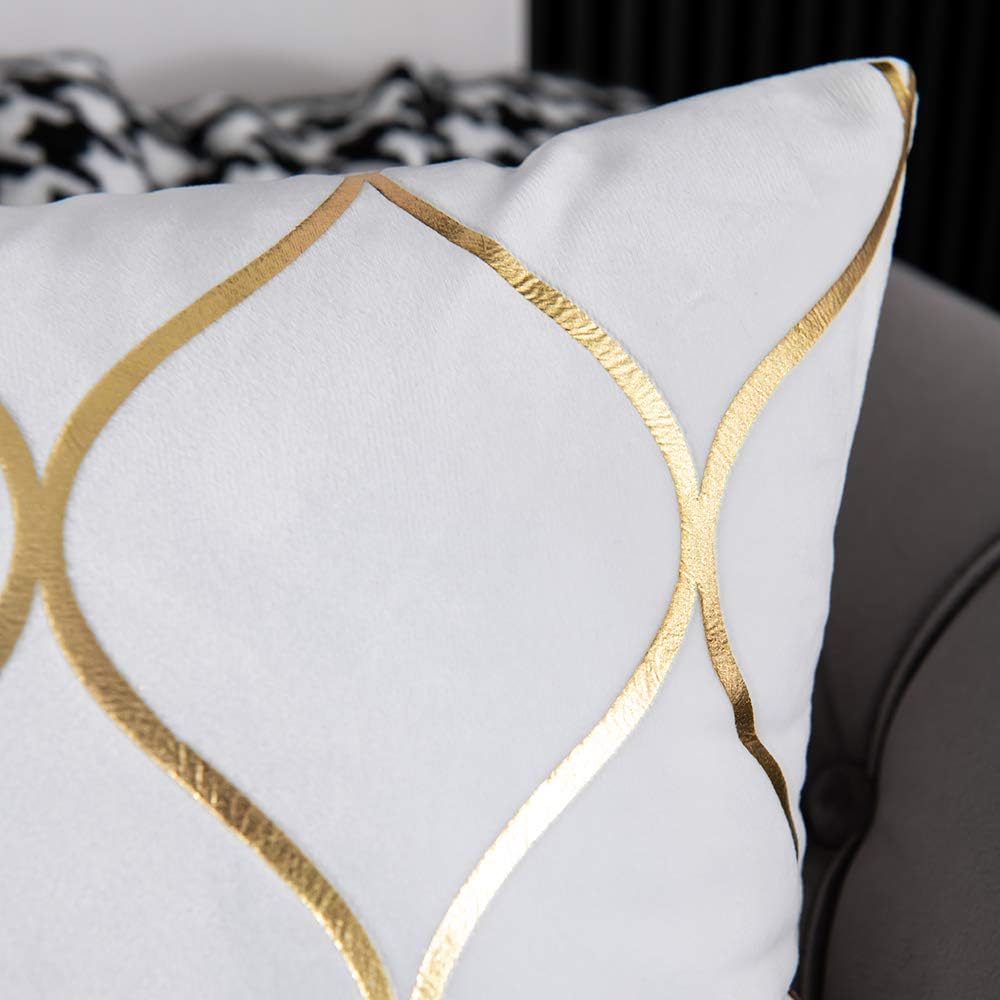 DEZENE Gold Velvet Euro Sham Pillow Covers Off White: 2 Pack 26x26 Inch Squar...
