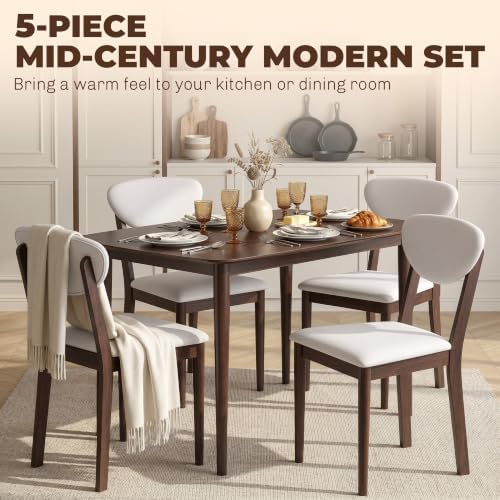 HOMCOM 5-Piece Dining Table Set for 4 with Solid Wood Frame, Cream White