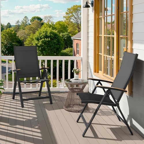 Crestlive Products Folding Patio Chairs Set of 6, Outdoor Recliner Chairs