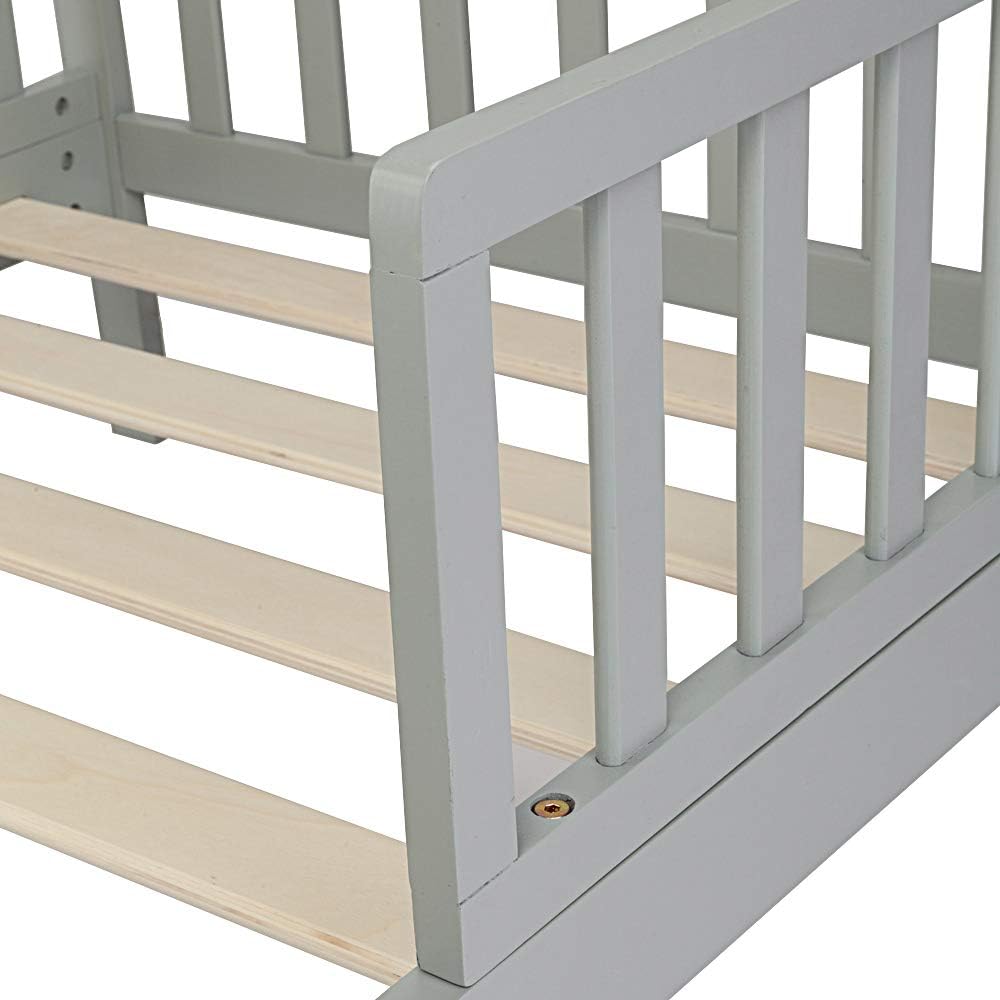 Bed Frame, Grey, Solid Pine Wood, Single Bed