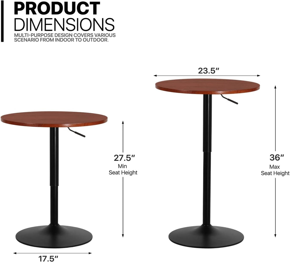 MoNiBloom Round Bar Table Adjustable Height, BistroTable with Black Leg and B...