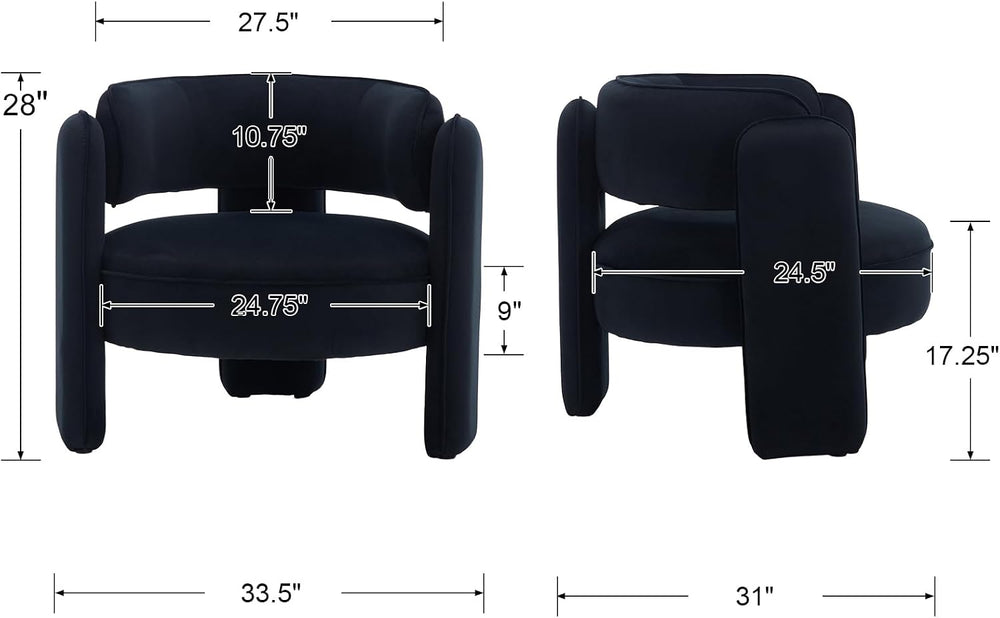BESTANO Modern Barrel Accent Chair Set of 2, Black Velvet Upholstered Armchai...
