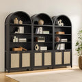 SICOTAS 84.2" Tall Arched Bookcase with Doors - 5 Tier Rattan Bookshelf
