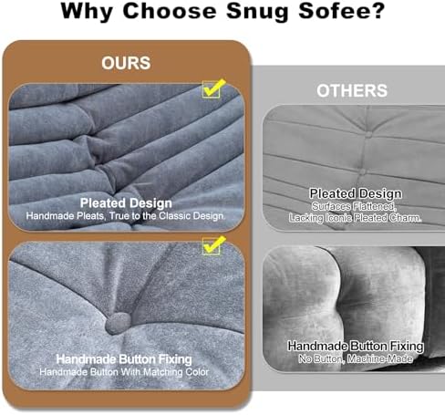 Bean Bag Chair for Adults, Memory Foam Bean Bag Sofa with Waterproof Fabric | Grey, armless lounge shape with no wall support, ideal for apartments, reading nooks, gaming rooms, and movie nights