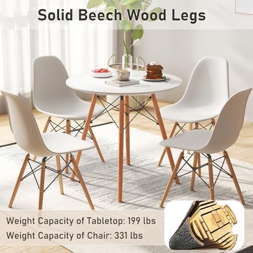 Tangkula Round Dining Table Set for 4, Modern Circle Kitchen Table & 4 Chairs with Ergonomic Seats and Solid Wood Legs, 5-Piece Dining Room Set for Small Spaces, Kitchen, Living Room