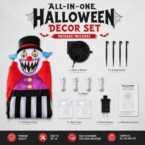11FT Giant Halloween Inflatables Clown Ghost Outdoor Decorations, Giant Blow Ups with Build-in LED Lights, Scary Yard Garden Decoration for Halloween Party Indoor Outdoor