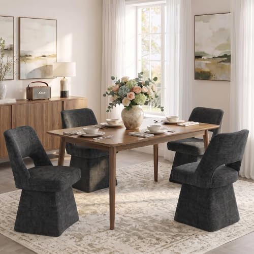 VKNOW Upholstered Swivel Dining Chairs Set of 4 with Curved Open Back
