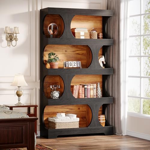 Tribesigns 71" Tall Black Bookcase, Modern Asymmetrical Bookshelf, 4-Tier Freestanding Display Shelf with Classic Shape, Large Library Book Shelf for Living Room, Home Office