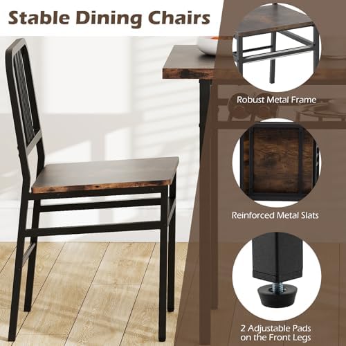 GIANTEX 3-Piece Dining Table Set, Rectangular Kitchen Table with Storage Rack and 2 Dining Chairs, Heavy-Duty Metal Frame, Space-Saving Dinette Set for Breakfast Nook, Apartment (Brown + Black)