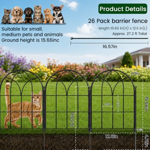 Decorative Garden Fence, 27.2 ft Rustproof No Dig Flower Bed Border 26 Pack