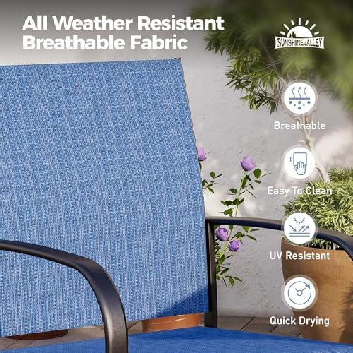 SUNSHINE VALLEY 5pc Patio Dining Set, 42" Round Table & 4 Blue Chairs