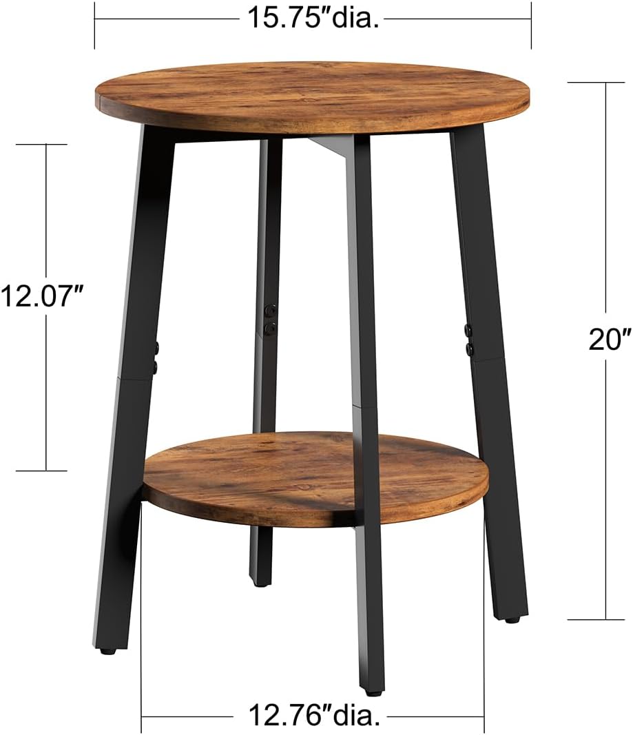 sthmec Side Table Set of 2, Small Round End Table with Storage Shelf for Smal...