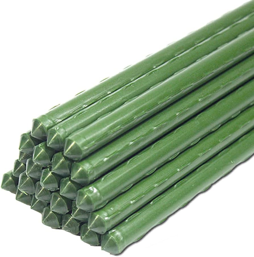 Sturdy Metal Garden Stakes 5 Ft Plastic Coated Steel Plant Sticks for Tomatoe...