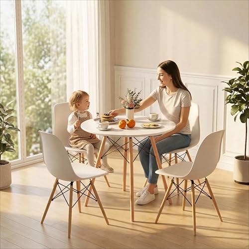 Tangkula Round Dining Table Set for 4, Modern Circle Kitchen Table & 4 Chairs with Ergonomic Seats and Solid Wood Legs, 5-Piece Dining Room Set for Small Spaces, Kitchen, Living Room