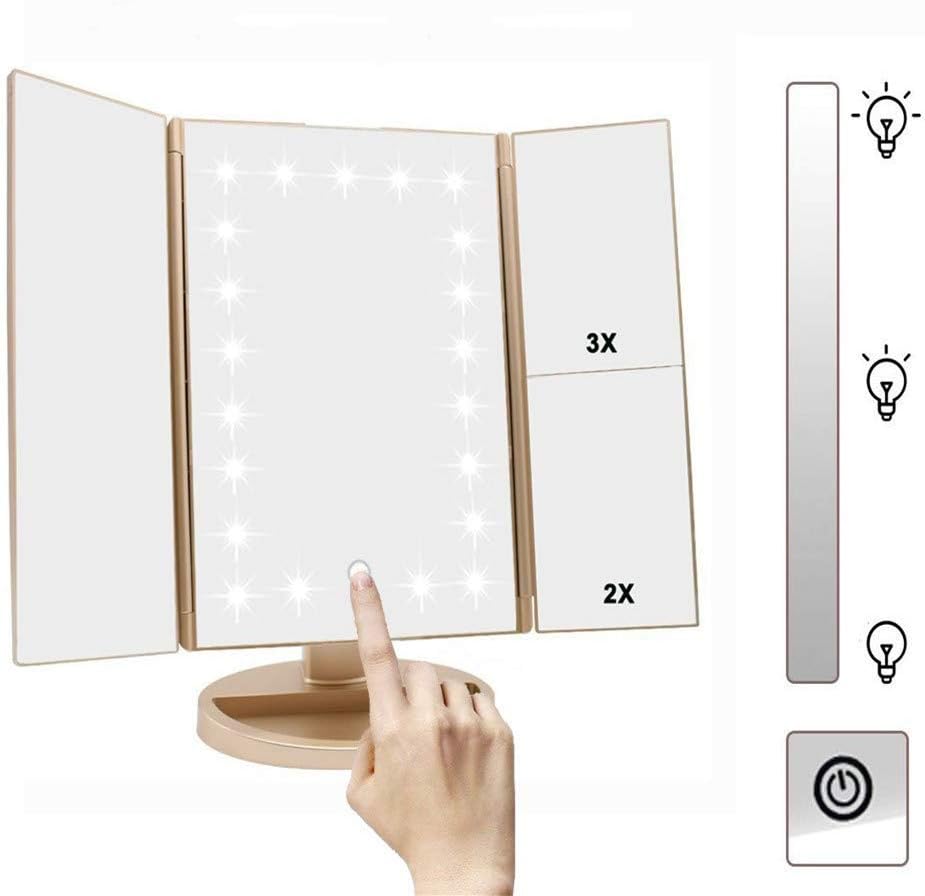 Infitrans Trifold Makeup Mirror Vanity Mirror with Lights,1X 2X 3X Magnificat...