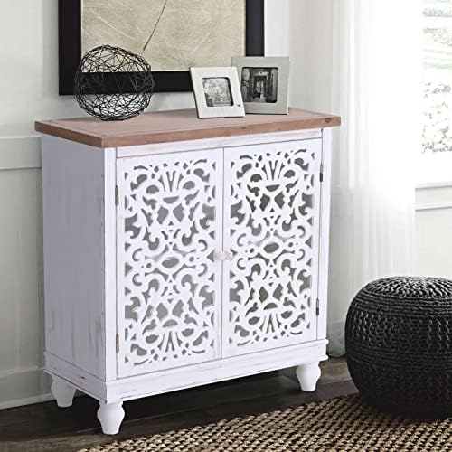 Sophia & William Small Accent Cabinet with Doors, Carved Buffet Cabinet