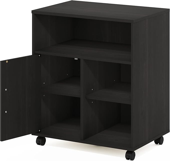 Furinno Econ Home Office Under Desk Printer Holder with Wheels, Espresso, Cabinet