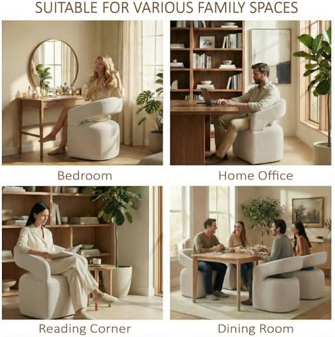 KISLOT Upholstered Dining Chairs Set of 4 with Casters, Cream Beige