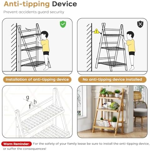 Foldable Ladder Shelf 39.4", Plant Shelf 3 Tier, Bamboo Ladder Bookshelf