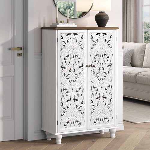 JOINICE 47" Tall Accent Cabinet with Doors & Storage for Living Room,White