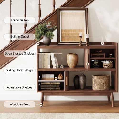 ONBRILL 44" Sideboard Buffet Cabinet with Outlet & Sliding Door, Wlanut