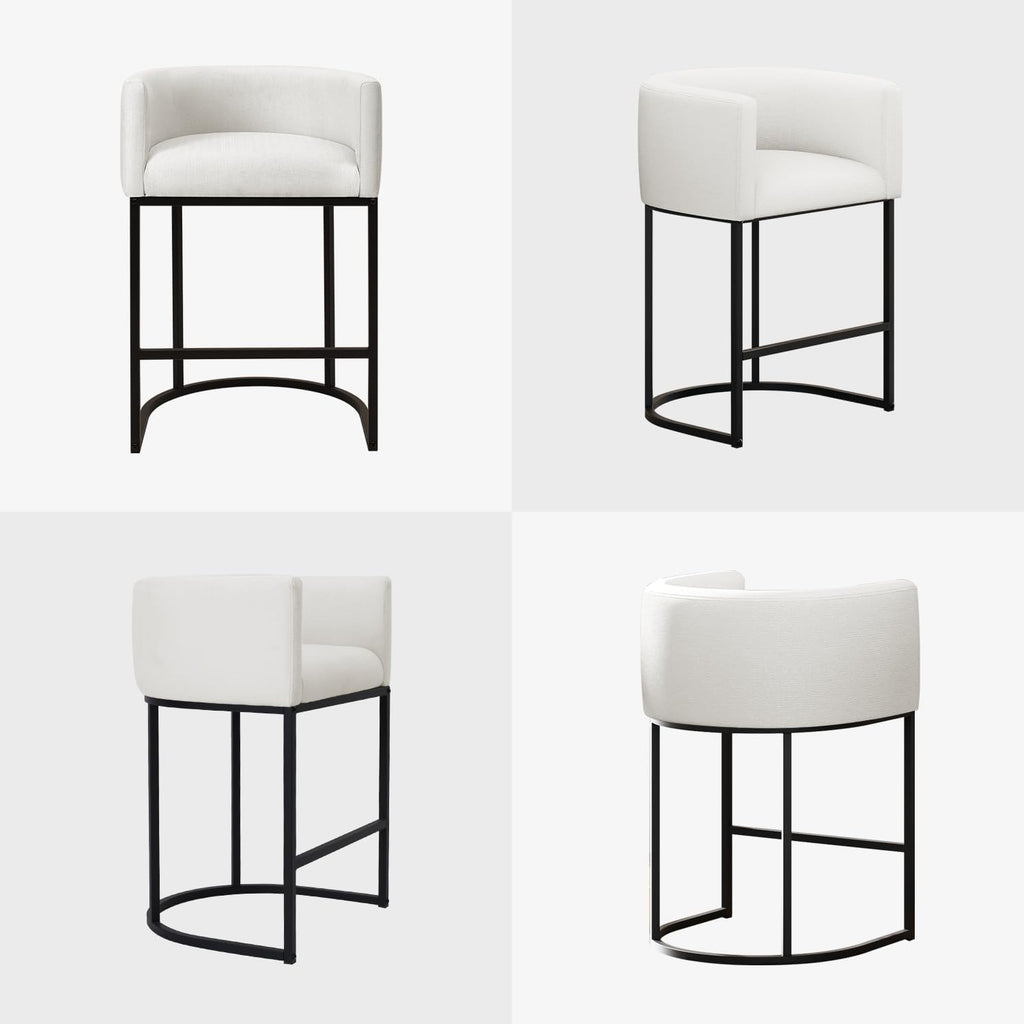 Counter Height Bar Stools Set of 4, 24 Inch Seat Height Barstools for Dining Room, Fabric Upholstered Bar Chair for Kitchen Island, Linen Counter Stools with Metal Legs, White