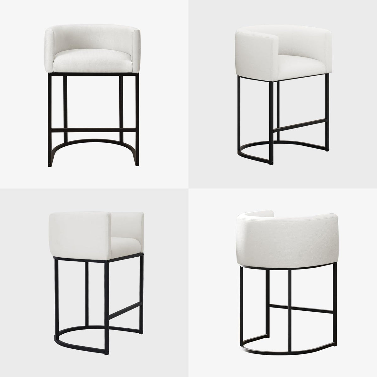 Counter Height Bar Stools Set of 4, 24 Inch Seat Height Barstools for Dining Room, Fabric Upholstered Bar Chair for Kitchen Island, Linen Counter Stools with Metal Legs, White