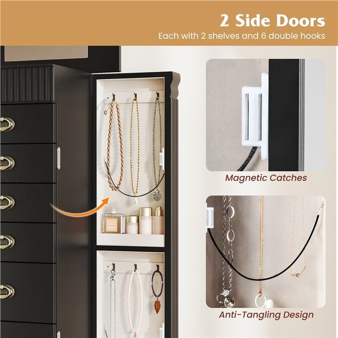 LDAILY Standing Jewelry Armoire Cabinet, Wooden Storage Chest
