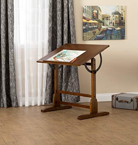 Studio Designs Vintage Rustic Oak Drafting Table, Top Adjustable Drafting Table Craft Table Drawing Desk Hobby Table Writing Desk Studio Desk, 36''W x 24''D