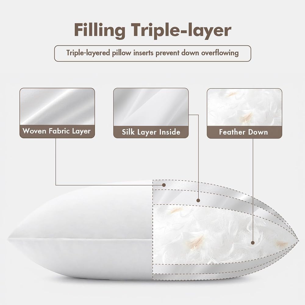 MIULEE 26x26 Euro Feather Down Pillow Inserts Set of 2 Fluffy for Chop Look