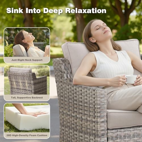 Belord Patio Wicker Swivel Rocker Patio Chairs with 3-Seater Sofa, Outdoor Ra...