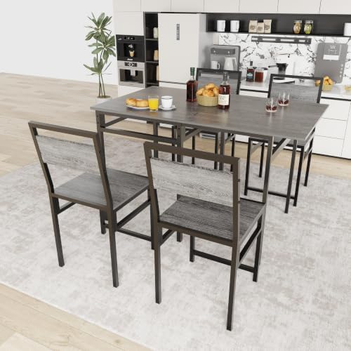 KEIKI 5-Piece Kitchen Dinner Table Set for 4 Dining with Storage, Grey