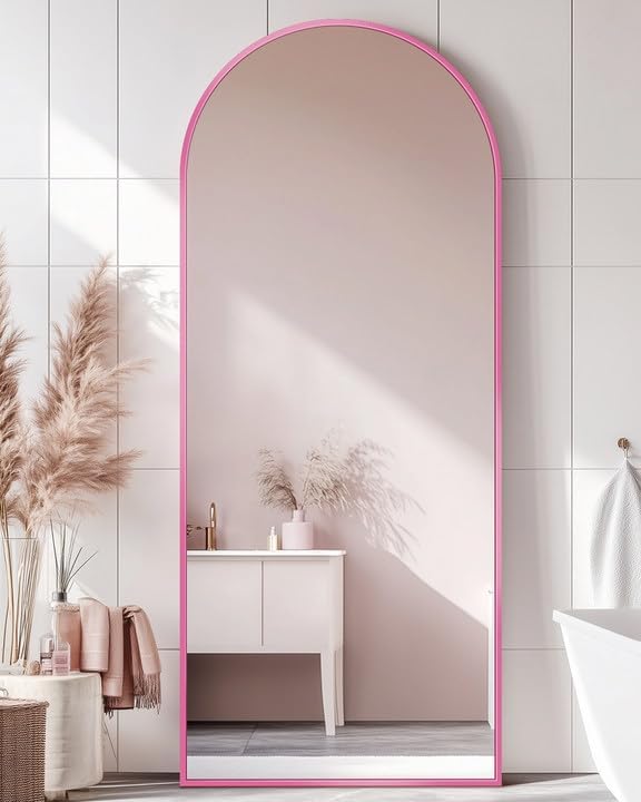 Antok 58" x19” Arched Full Length Mirror, Floor Mirror with Stand,Pink