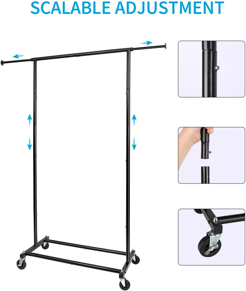 Fishat 59" H Simple Portable Standard Black Rolling Clothes Garment Rack