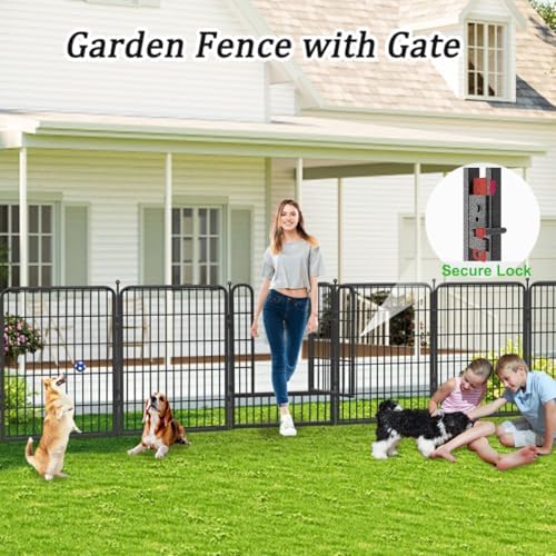 Garden Fence with Gate Metal Fencing Outdoor for Yard, 32in x60ft 26 Panels O...