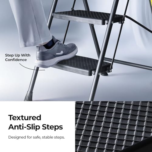 Step Ladder Folding Stool with Wide Anti-Slip Pedal