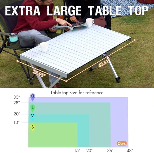 Portal Folding Camping Table with Adjustable Height,Portable Aluminum Table, Silver