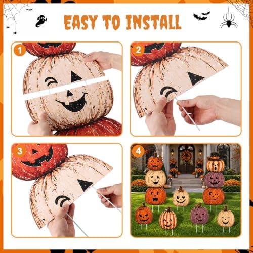 7 Pcs Halloween Vintage Pumpkin Yard Signs with Stakes Outdoor Lawn Decor