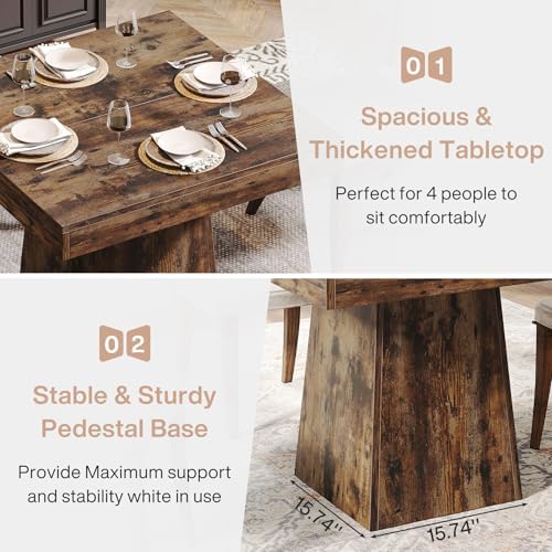Tribesigns Square Dining Table for 4, 31.5" Farmhouse Small Kitchen Table
