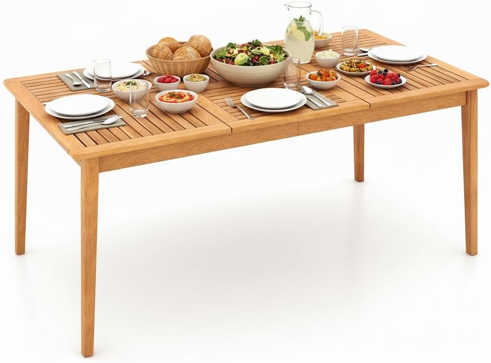 Tangkula 6-Person Outdoor Acacia Wood Dining Table, 67" Rectangular Table