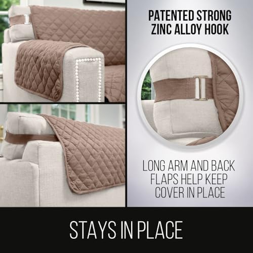 Sofa Shield® Couch Chaise Slip Cover for Dogs with Strap Latte Linen