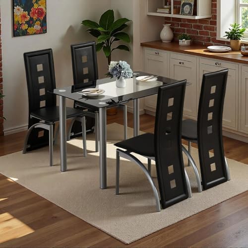 Karl home Dining Chairs Set of 4, PU Leather & Hollow High Back, Black