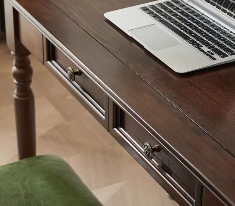 ADORZ Walnut Writing Desk with Drawers, 47 Inch