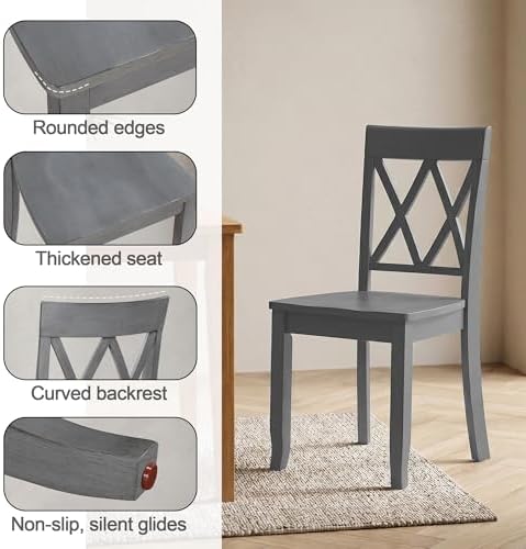 DUHOME Wood Dining Chairs Set of 2 with Cross Back,Grey