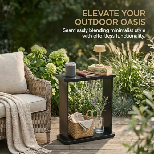 Narrow Side Table, 7.9" Slim End Table, Black