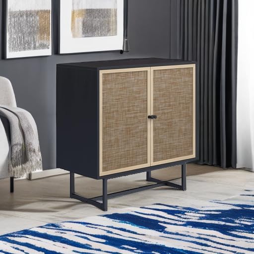 Nathan James Kova Rattan Wood Accent Sideboard Storage Cabinet with Matte Met...