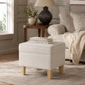 HomePop Home Decor | Upholstered Modern Rectangular Storage Ottoman | Hinged Lid Ottoman with Storage for Living Room & Bedroom, White Woven Stripe